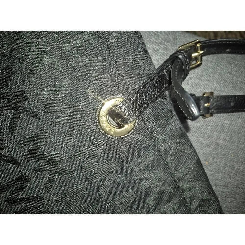 Michael Kors Black Leather Monogram Jet Set Grab Shoulder Tote Bag